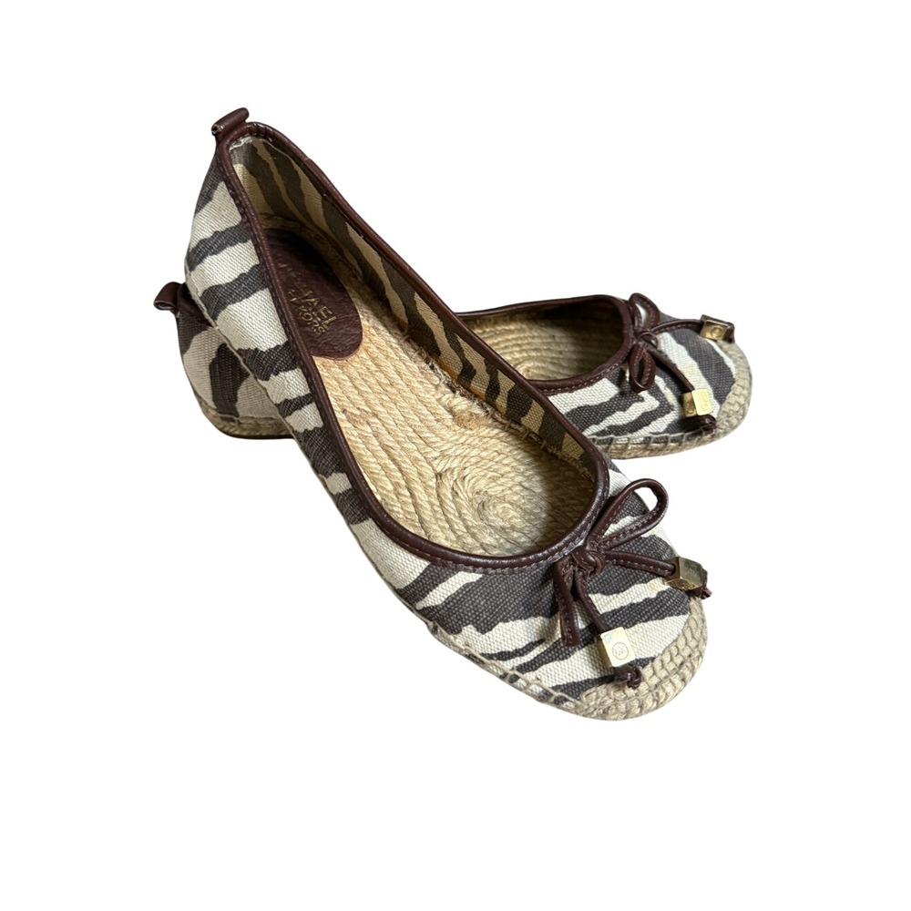 Michael Kors Zebra-Print Espadrille Ballet Flats in Brown and Cream Size 7